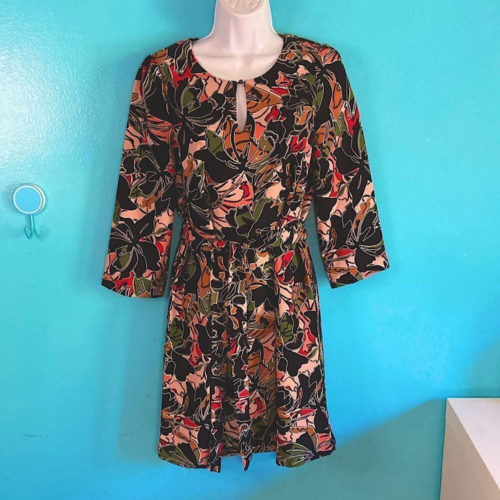 Suncoo Paris Womens Size 1 / S Black Floral Pullover Dress Tie at Waist